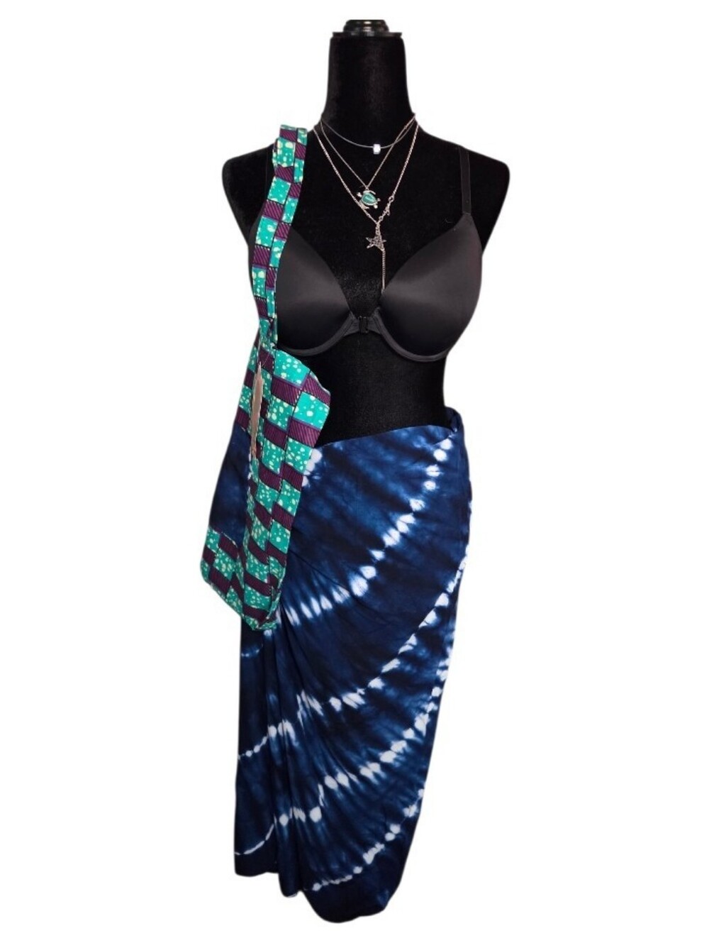 Navy Tie-Dye Sarong With Matching Tote One Size Women's Swim